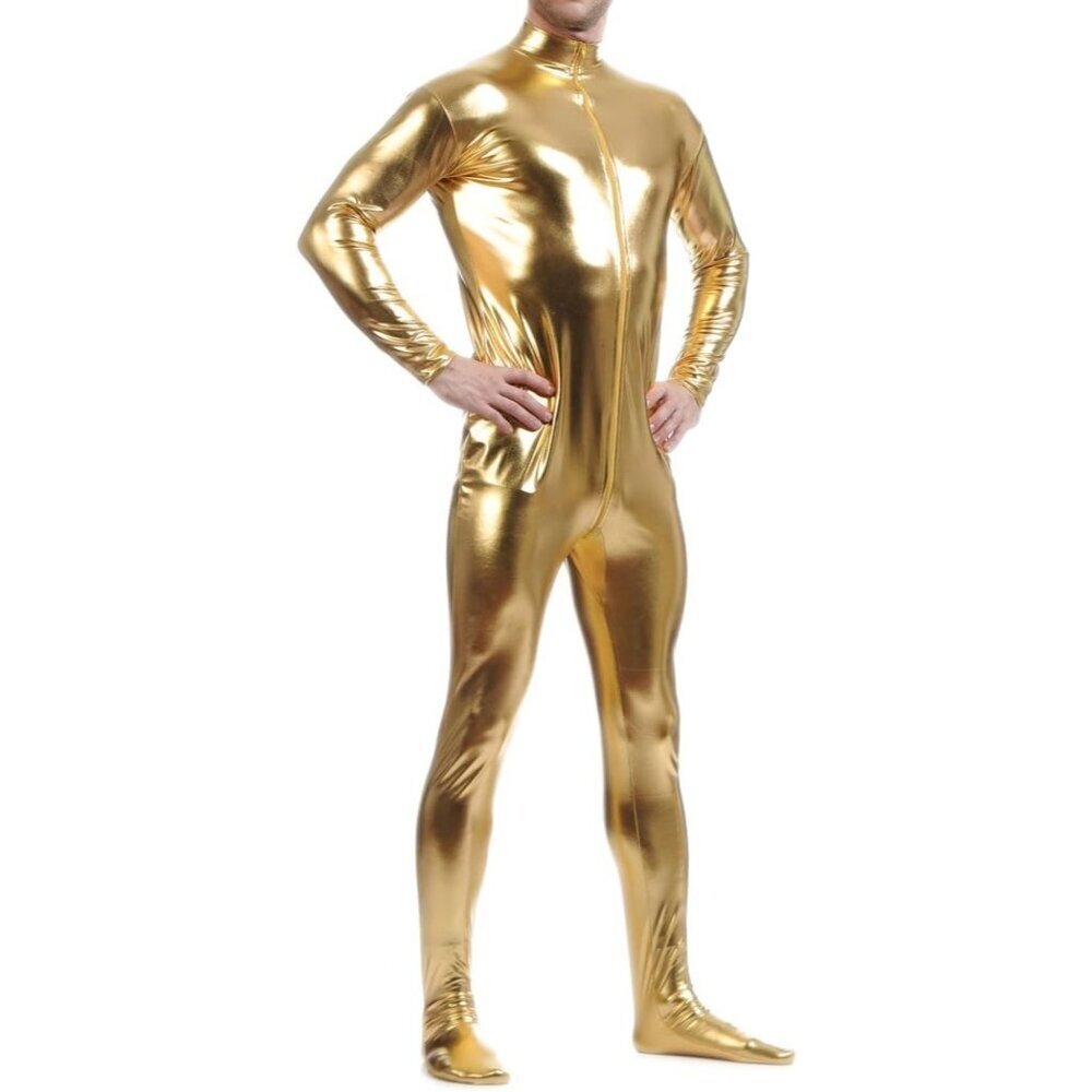 Unisex Gold Metallic Shiny Zentai Bodysuit Hoodless Adult Costume